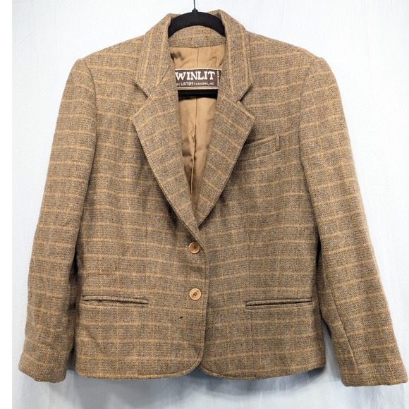 Winlit by Listeff Fashions Jackets & Blazers - Winlit by Listeff Fashions Classic Plaid Wool Blazer Jacket Brown 2 Button 13